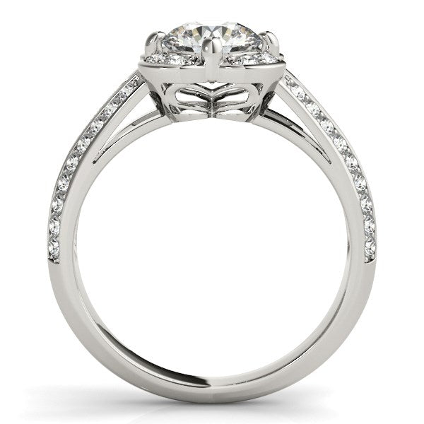 Anillo de compromiso con motivo floral de diamantes redondos en oro blanco de 14 k (1 3/8 quilates)