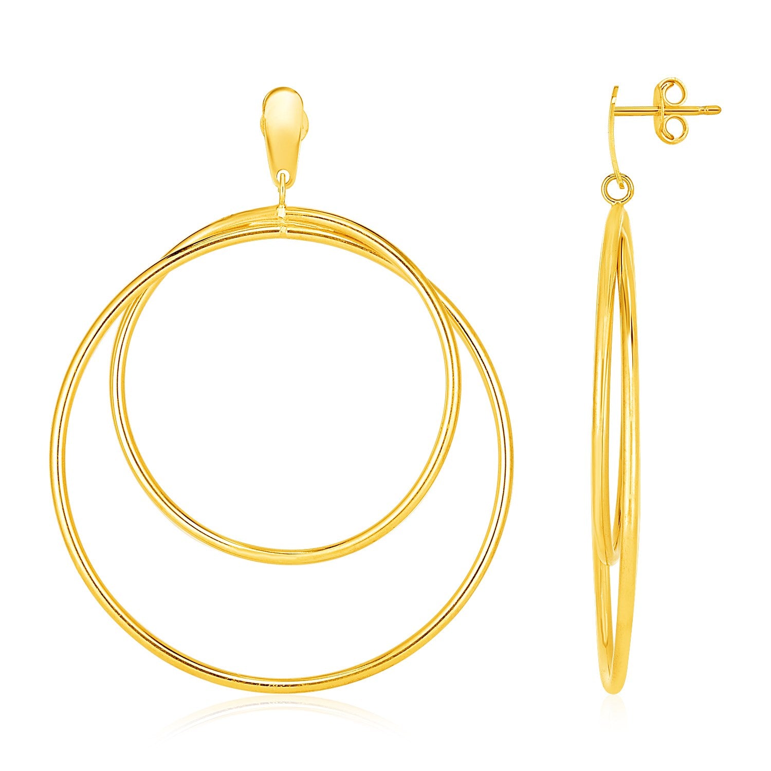 Aretes de oro amarillo de 14 k con colgantes circulares abiertos y pulidos