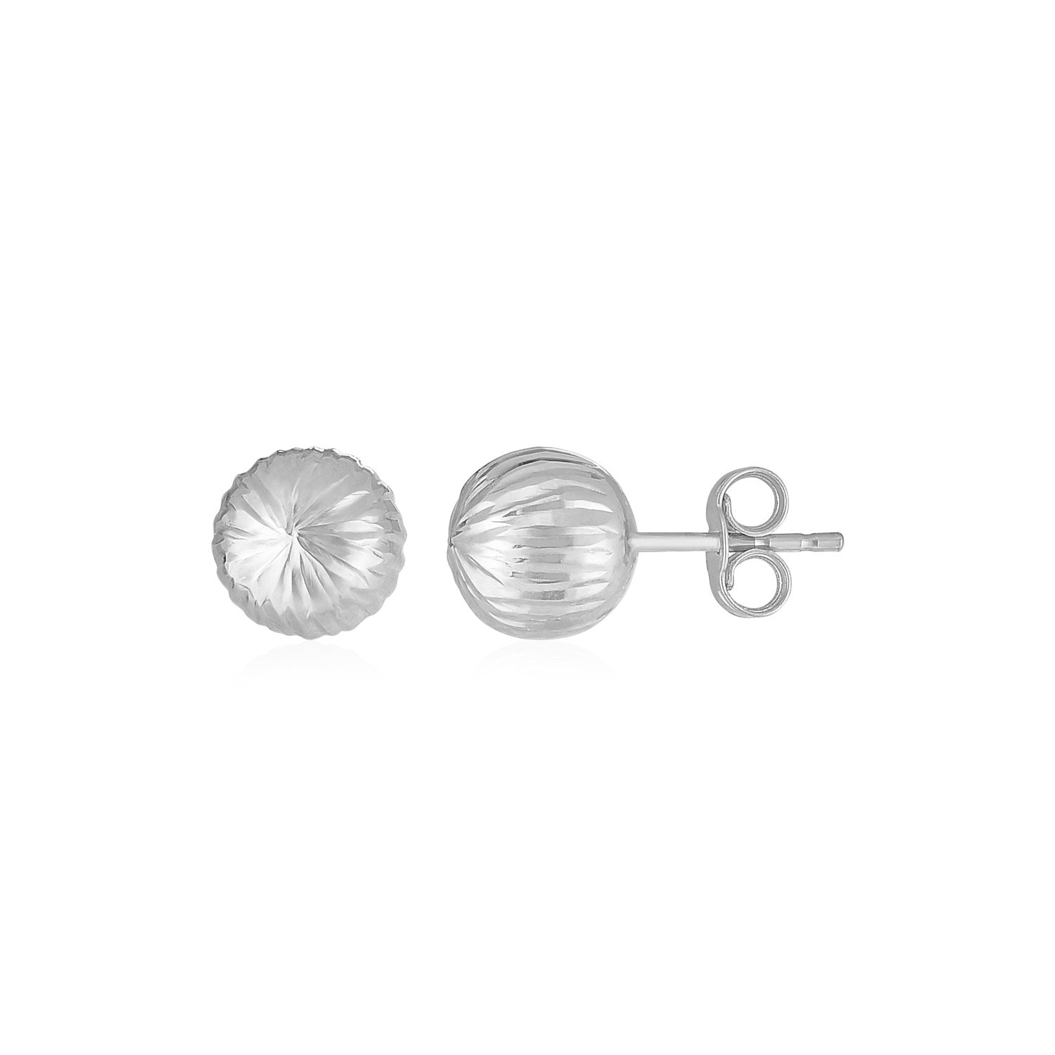 Boucles d'oreilles boule en or blanc 14 carats avec texture linéaire