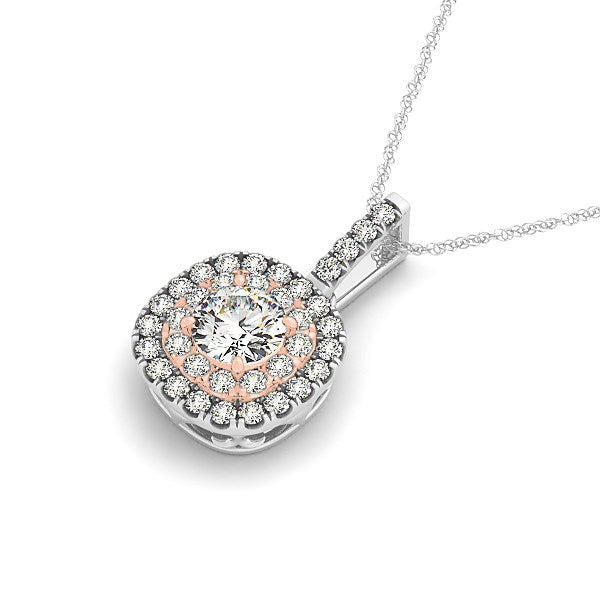 Pendentif halo de diamants en forme de coussin en or blanc et rose 14 carats (1/2 carat au total)