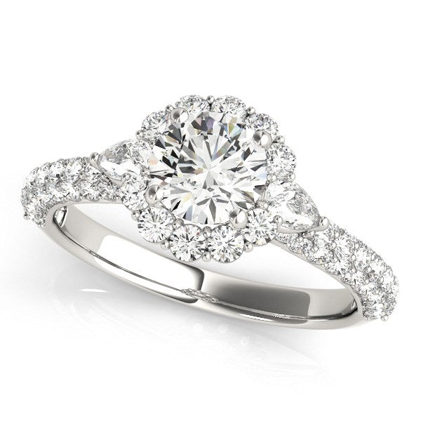 Anillo de compromiso con pavé de diamantes redondos con halo de oro blanco de 14 k (2 quilates)