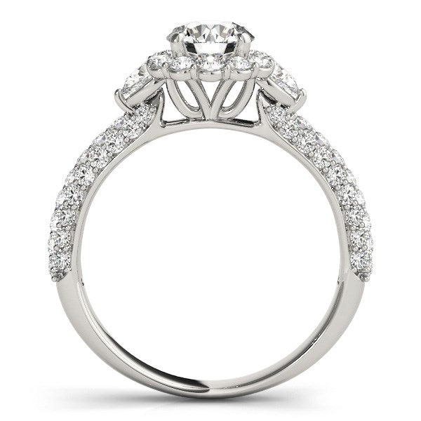 Anillo de compromiso con pavé de diamantes redondos con halo de oro blanco de 14 k (2 quilates)