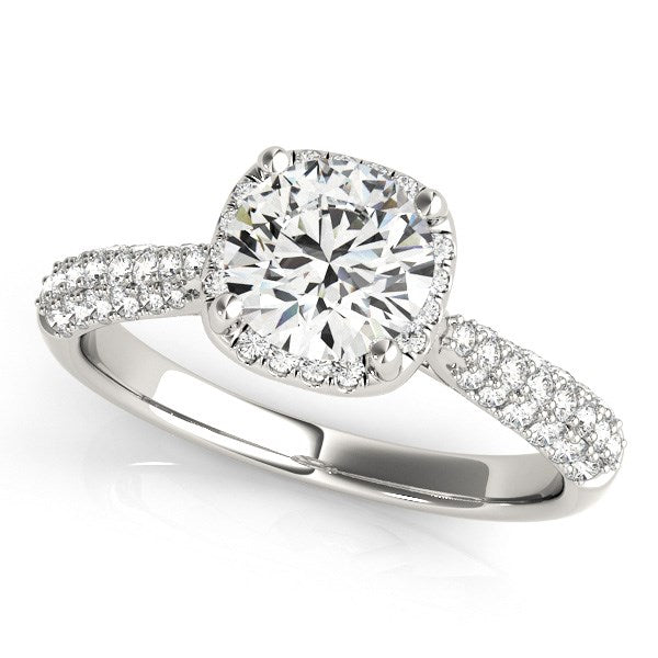 Anillo de compromiso de diamantes con vástago pavé graduado con halo de oro blanco de 14 k (1 1/3 quilates)