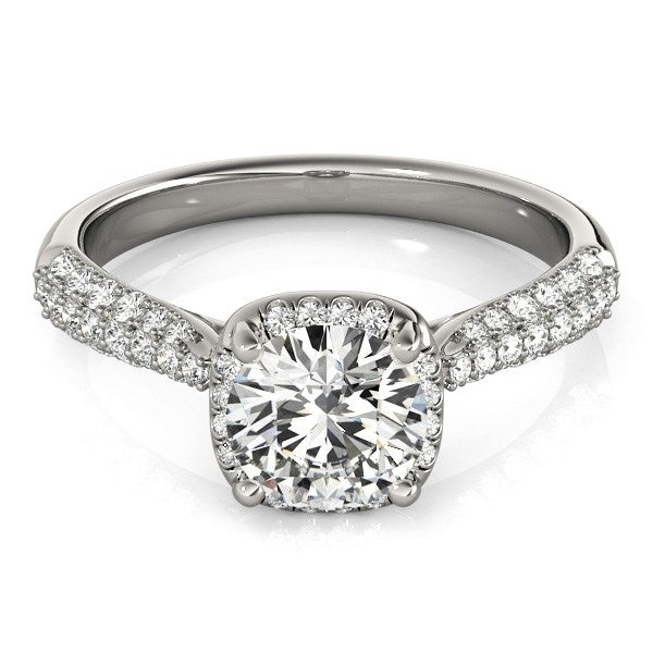 Anillo de compromiso de diamantes con vástago pavé graduado con halo de oro blanco de 14 k (1 1/3 quilates)