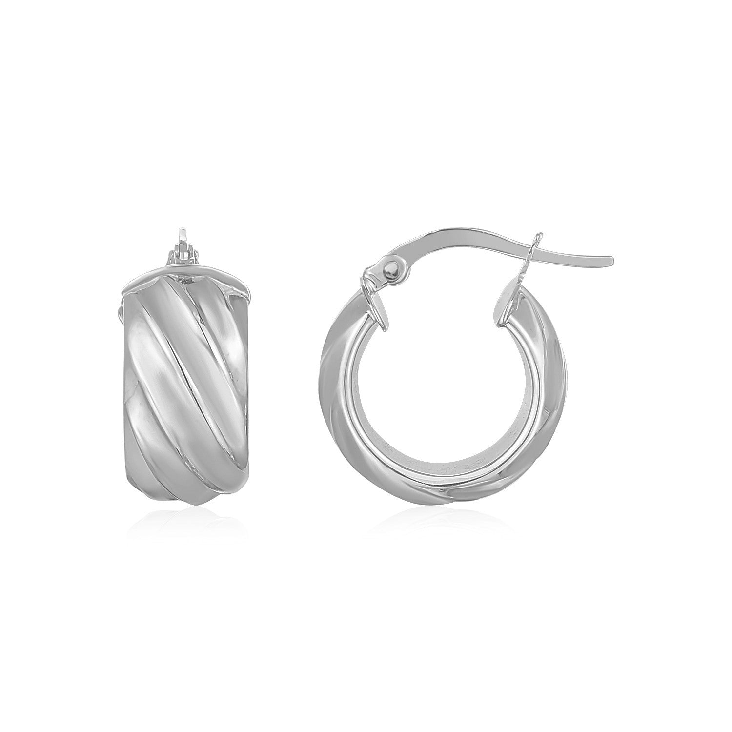 Boucles d'oreilles créoles nervurées en or blanc 14 carats larges