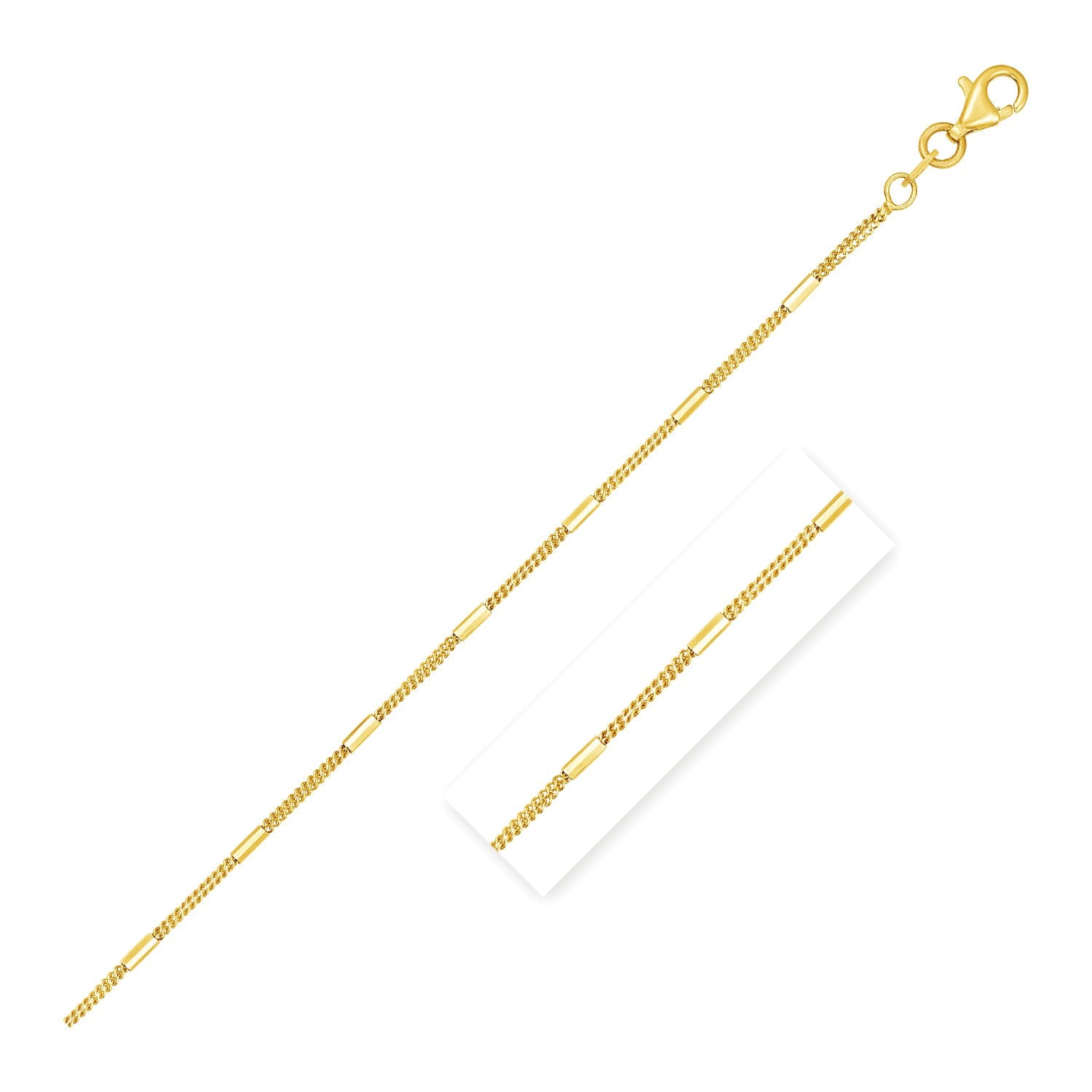 Chaîne à pendentif maillons barre taille diamant en or jaune 14 carats (1,3 mm)