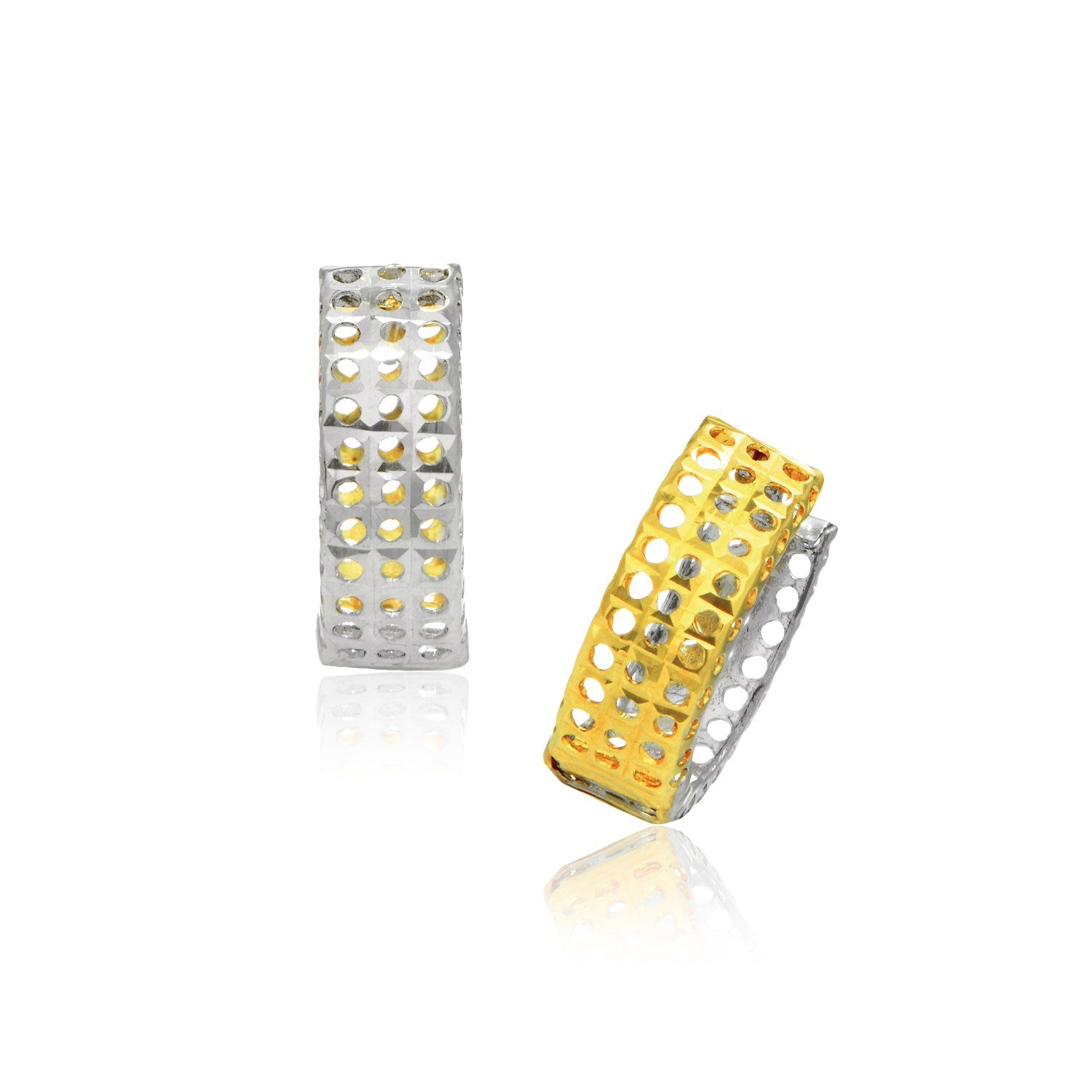 Aretes cómodos de oro de dos tonos de 14k con estilo de malla