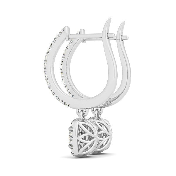 Boucles d'oreilles pendantes diamant style halo forme coussin en or blanc 14 carats (1/2 carat au total)