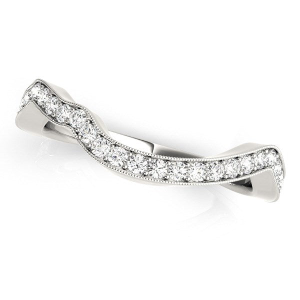 Alianza de boda con diamantes estilo curva milgrained en oro blanco de 14 k (1/5 quilates)