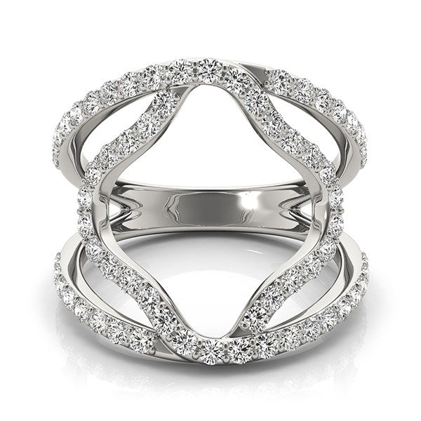 Bague double bande style fleur en or blanc 14 carats avec diamants (5/8 carat au total)