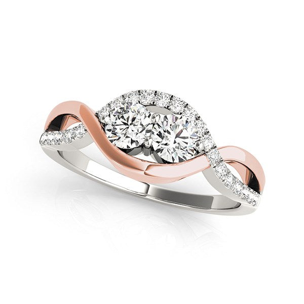 Bague en diamant à deux pierres de style infini en or blanc et rose 14 carats (5/8 carat au total)