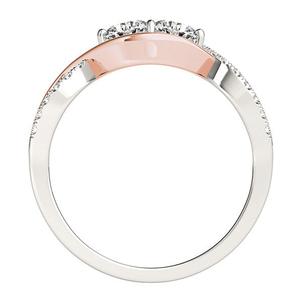 Bague en diamant à deux pierres de style infini en or blanc et rose 14 carats (5/8 carat au total)