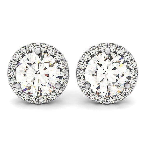 Boucles d'oreilles style halo à griffes rondes en or blanc 14 carats (1 carat au total)