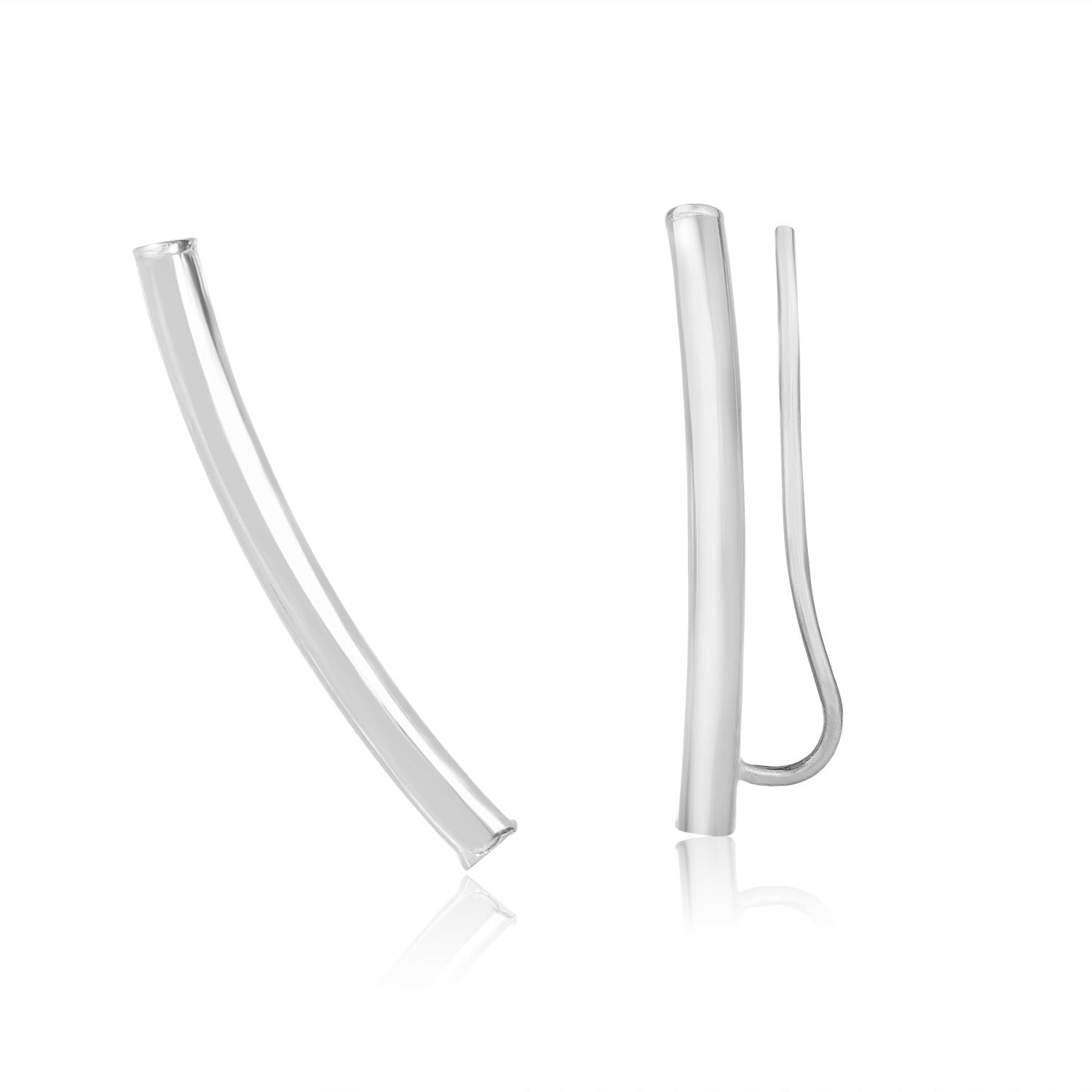 Boucles d'oreilles polies en tube incurvé en or blanc 14 carats