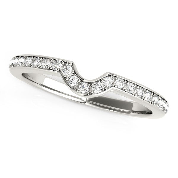 Alianza de boda de diamantes con engarce de punta curvada moderna de oro blanco de 14 k (1/8 quilates)