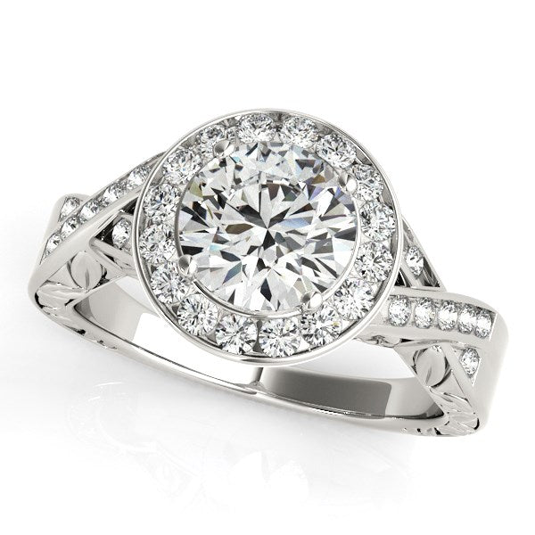 Anillo de compromiso de diamantes con montura de halo en oro blanco de 14 k (1 5/8 quilates)
