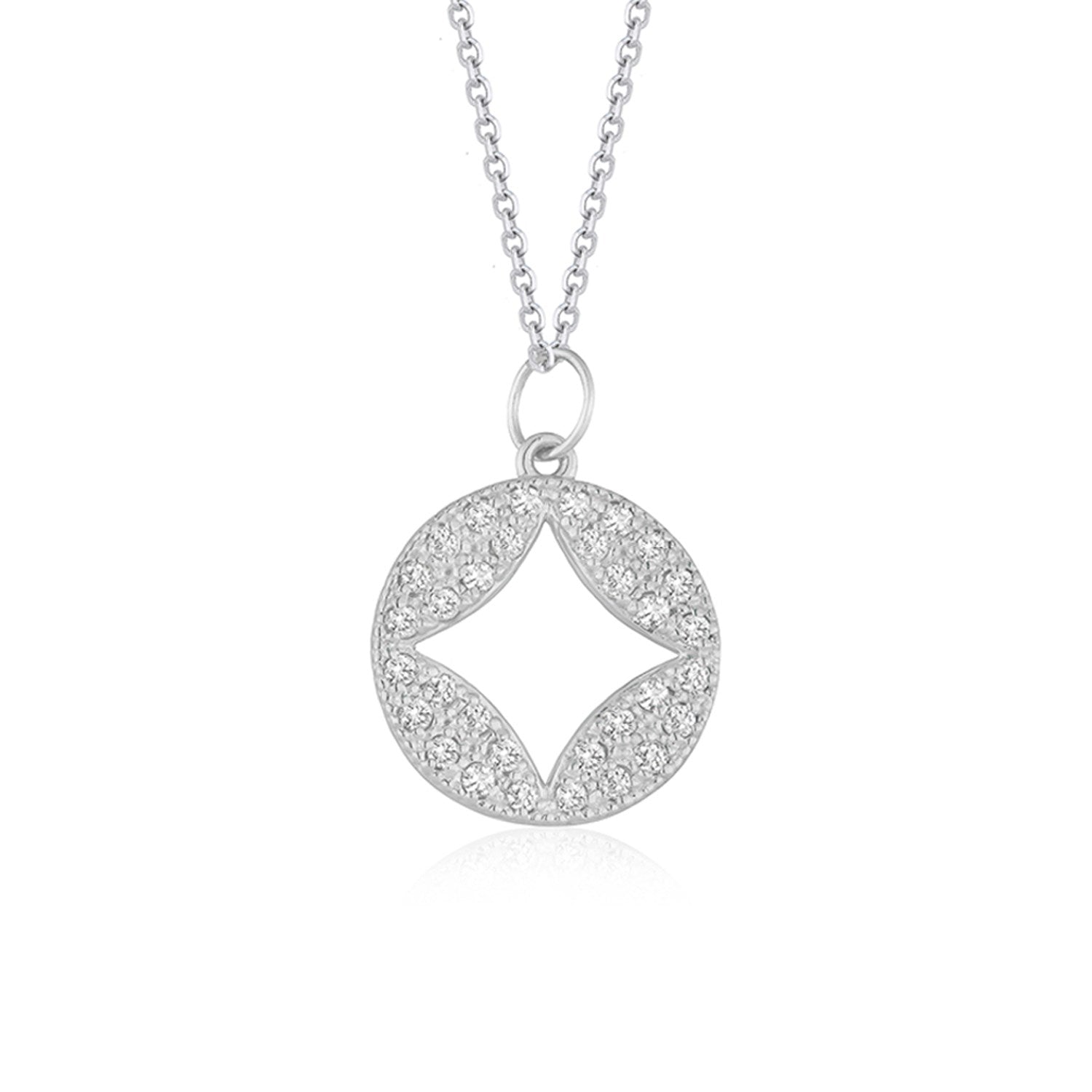 Pendentif cercle clouté de diamants en or blanc 14 carats avec découpe (1/3 carat au total)