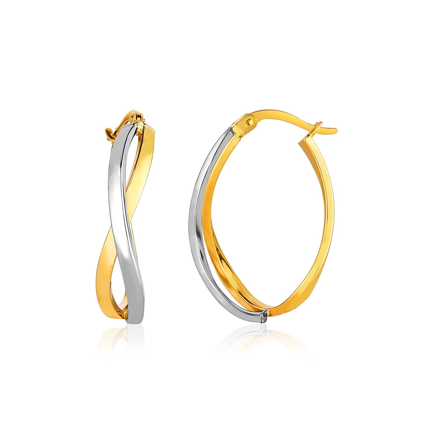 Aretes de aro pulidos estilo trenzado en oro de dos tonos de 14 k