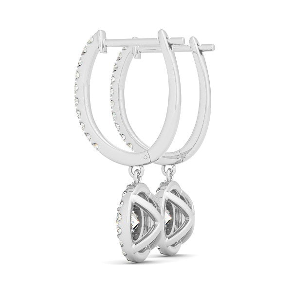 Boucles d'oreilles pendantes en or blanc 14 carats avec double halo de diamants ronds (1 carat au total)