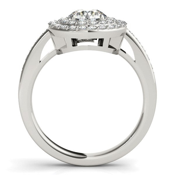 Anillo de compromiso de diamantes redondos con halo de dos hileras de oro blanco de 14 k (1 1/2 quilates)