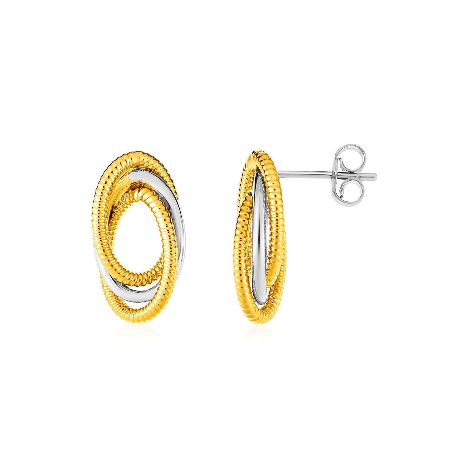 Boucles d'oreilles en or bicolore 14 carats avec trois ovales imbriqués
