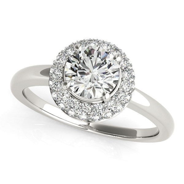 Bague de fiançailles diamant avec halo de pierres pavées en or blanc 14 carats (1 3/8 carat au total)