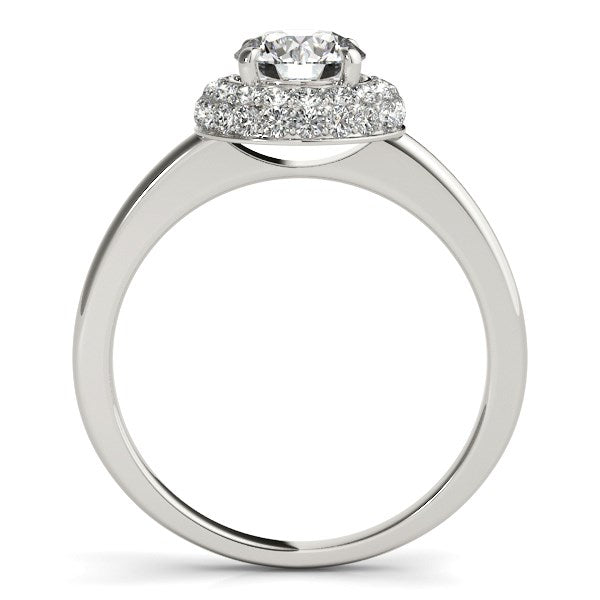 Bague de fiançailles diamant avec halo de pierres pavées en or blanc 14 carats (1 3/8 carat au total)