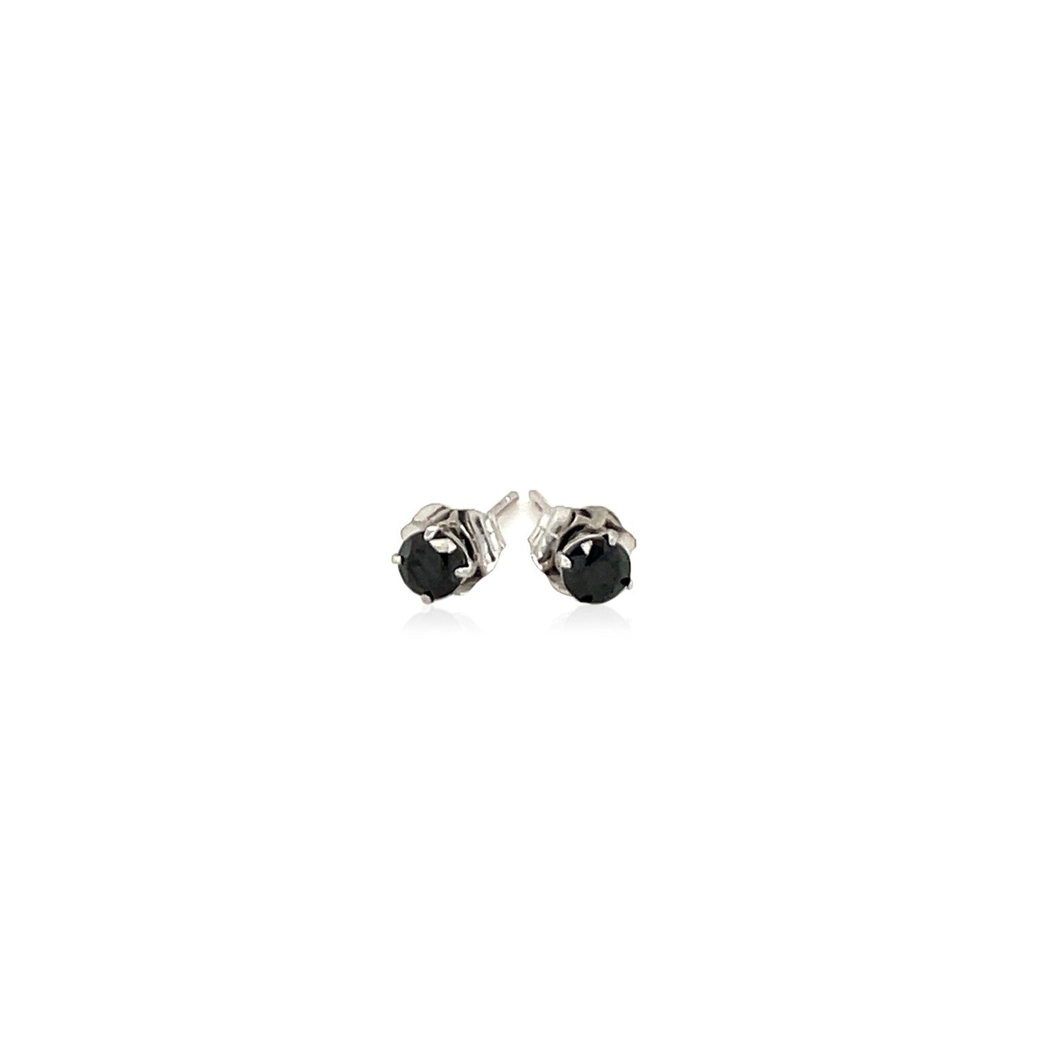 Boucles d'oreilles à tige en or blanc 14 carats avec zircones cubiques à facettes noires de 3 mm