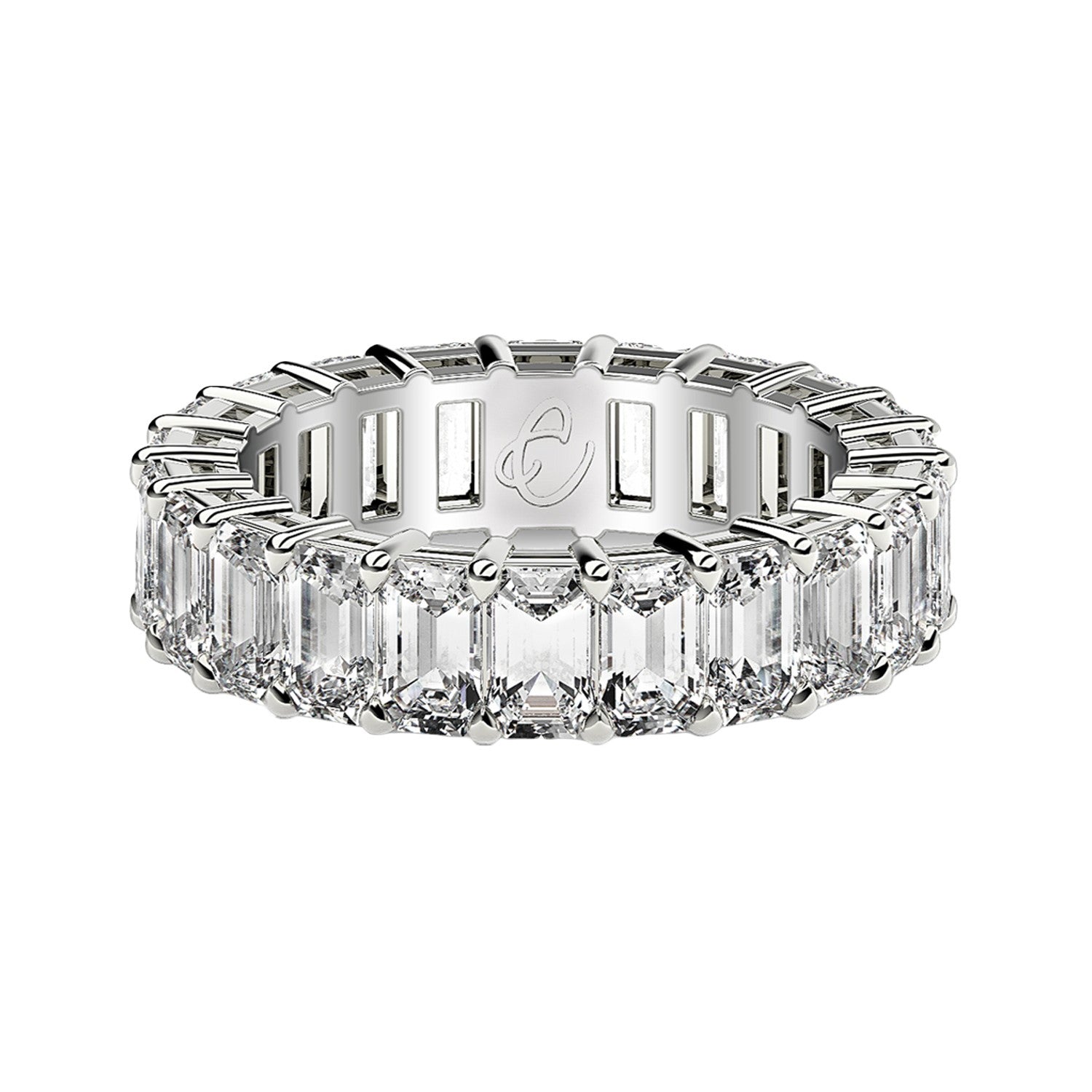 Anillo de eternidad con diamantes cultivados en laboratorio de talla esmeralda en oro blanco de 14 k (3 quilates FG/VS2)