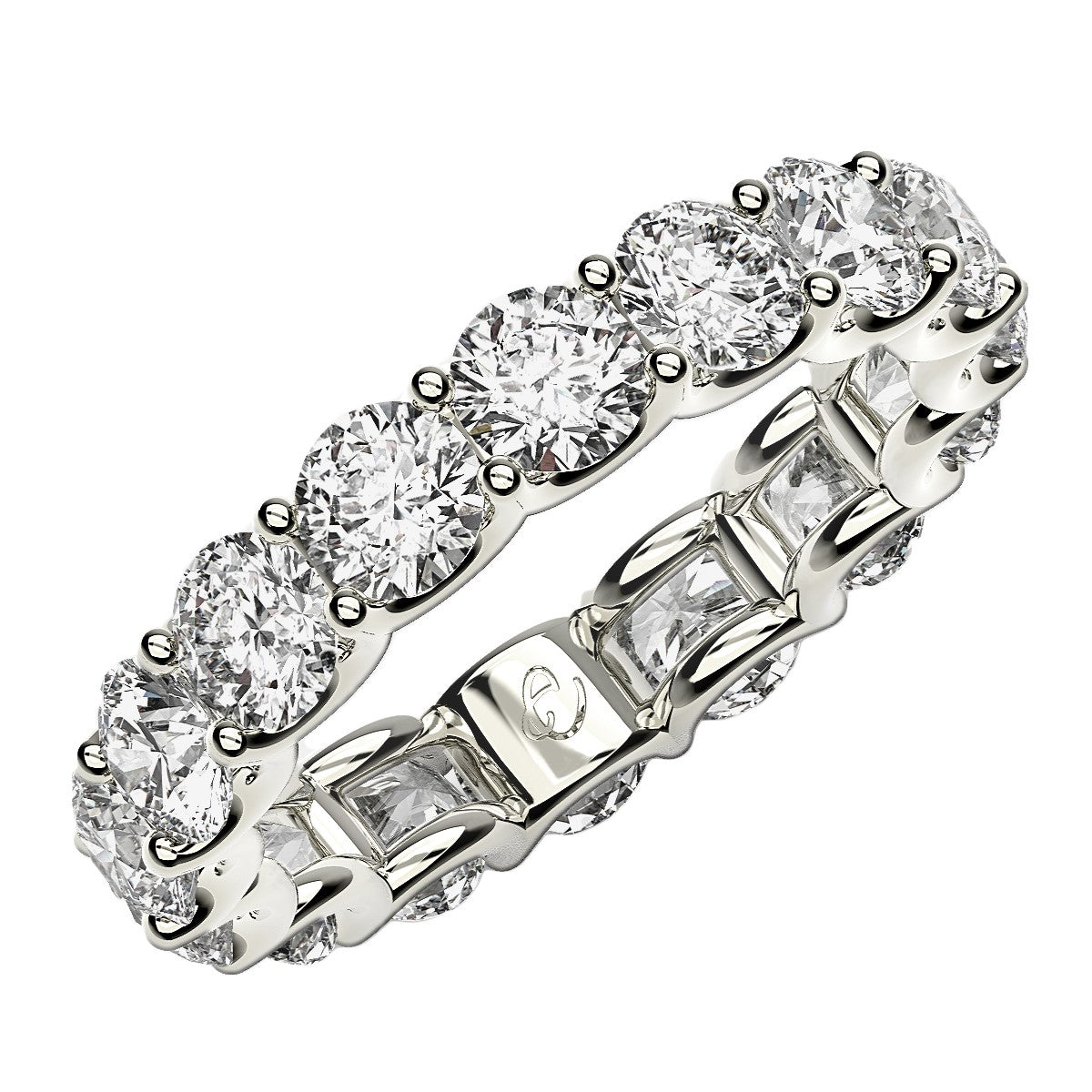Anillo de eternidad con diamantes cultivados en laboratorio de talla redonda en oro blanco de 14 k (4 cttw FG/VS2)