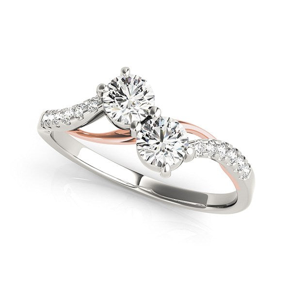 Anillo de dos diamantes con banda curva en oro blanco y rosa de 14 k (5/8 quilates)
