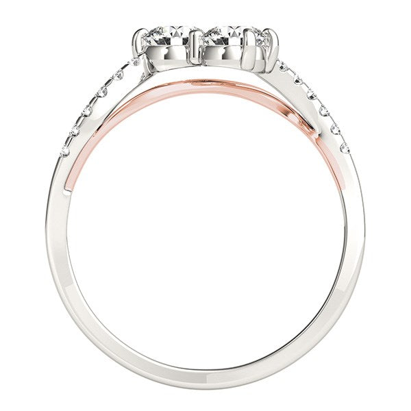 Anillo de dos diamantes con banda curva en oro blanco y rosa de 14 k (5/8 quilates)