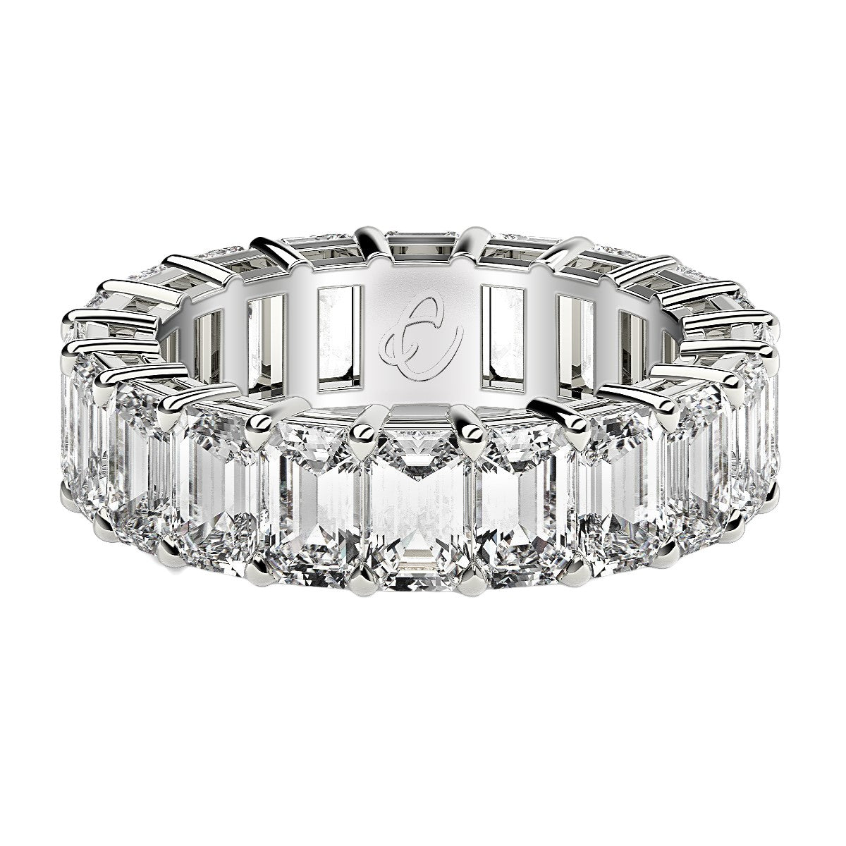 Anillo de eternidad con diamantes cultivados en laboratorio de talla esmeralda en oro blanco de 14 k (7 quilates FG/VS2)