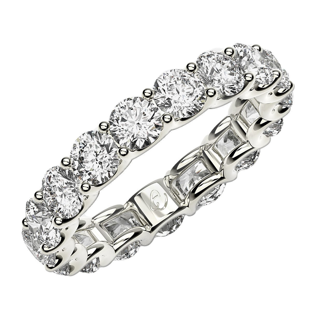 Anillo de eternidad con diamantes cultivados en laboratorio de talla redonda en oro blanco de 14 k (3 quilates FG/VS2)
