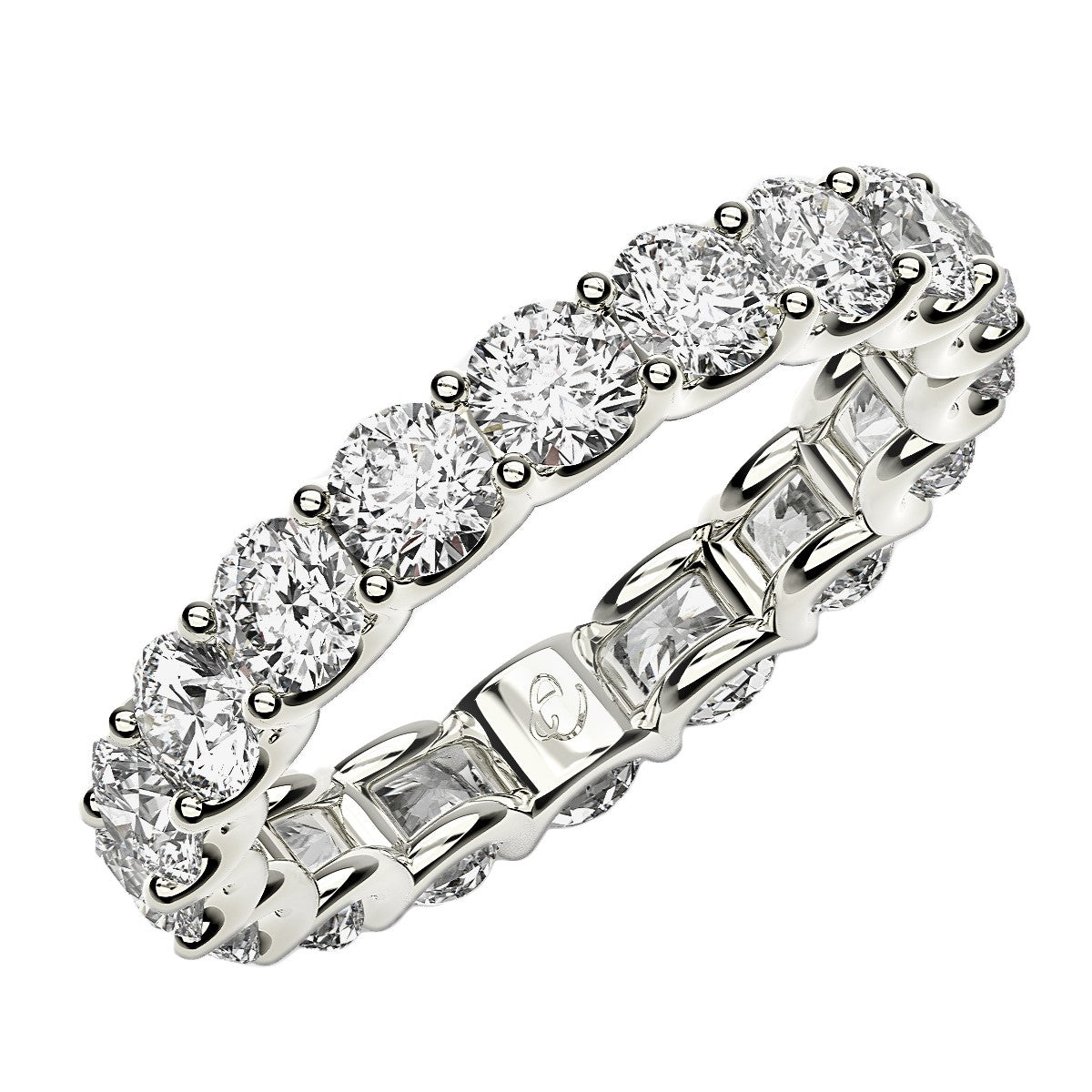 Anillo de eternidad con diamantes cultivados en laboratorio de talla redonda en oro blanco de 14 k (2 cttw FG/VS2)