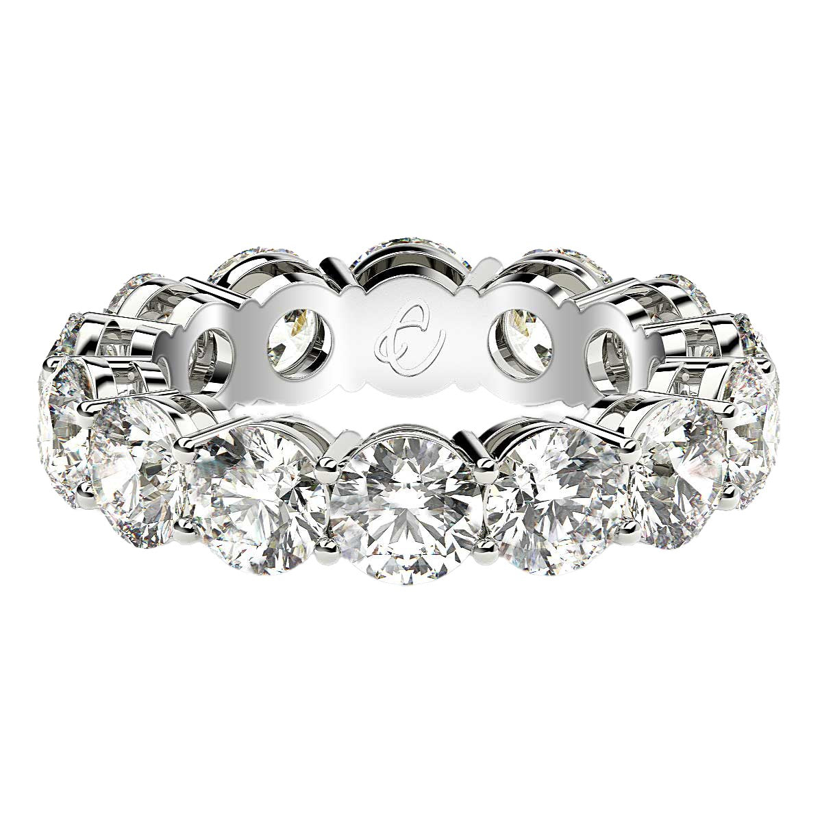 Anillo de eternidad con diamantes cultivados en laboratorio de talla redonda en oro blanco de 14 k (6 quilates FG/VS2)