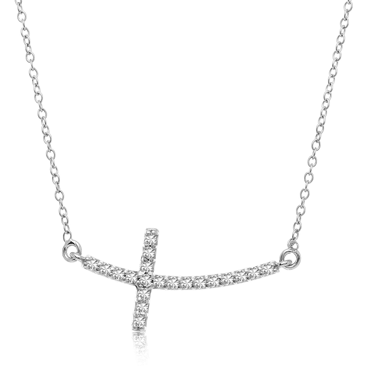 Collier à motif de croix orné de diamants en or blanc 14 carats (.21cttw)