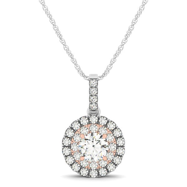 Colgante de diamantes con halo de forma redonda en oro blanco y rosa de 14 k (1/2 quilates)
