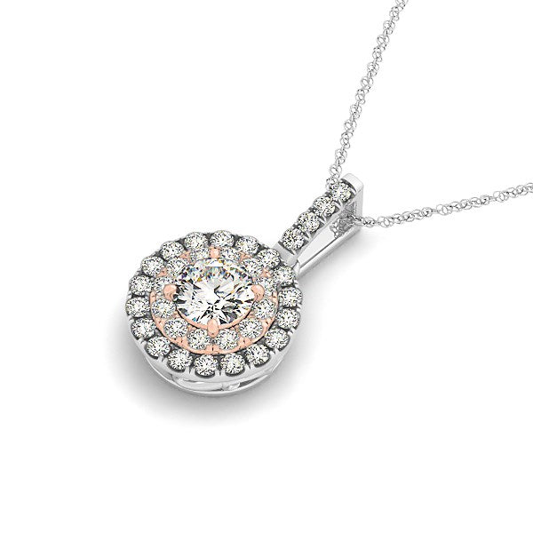Colgante de diamantes con halo de forma redonda en oro blanco y rosa de 14 k (1/2 quilates)