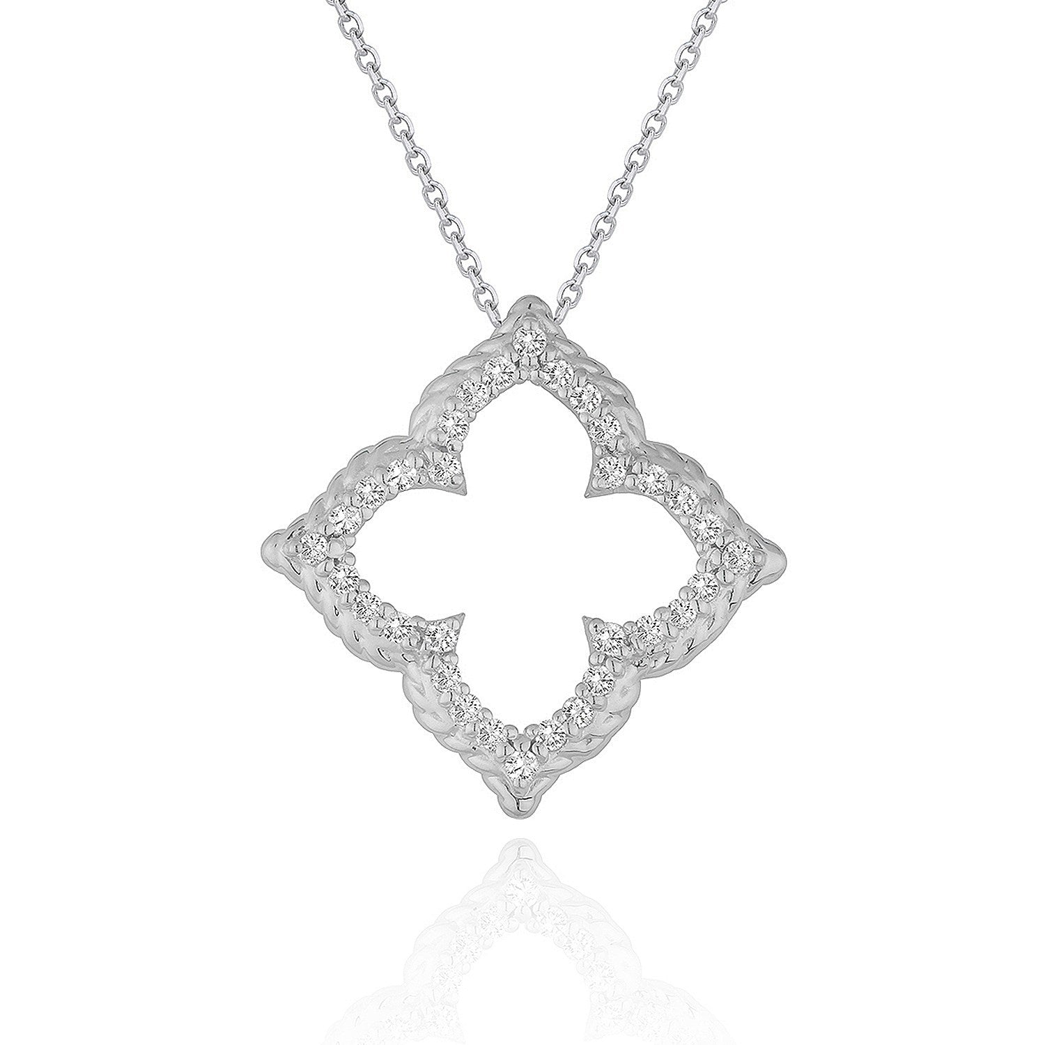 Pendentif fleur découpée en or blanc 14 carats (1/3 carat au total)