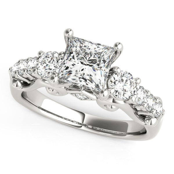 Bague de fiançailles en diamant de conception antique à 3 pierres en or blanc 14 carats (1 3/4 carat au total)