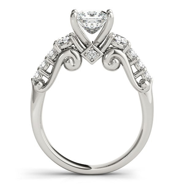 Bague de fiançailles en diamant de conception antique à 3 pierres en or blanc 14 carats (1 3/4 carat au total)
