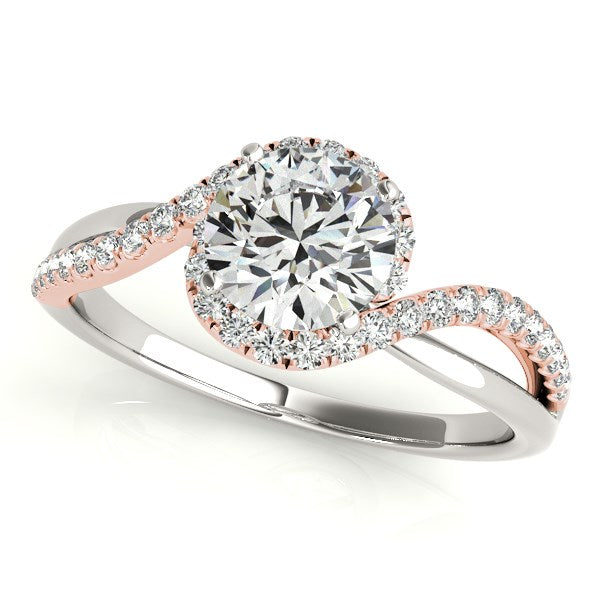 Bague de fiançailles en diamant avec bande contournée en or blanc et rose 14 carats (1 1/8 carat au total)