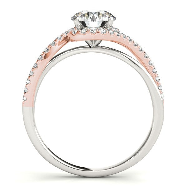 Bague de fiançailles en diamant avec bande contournée en or blanc et rose 14 carats (1 1/8 carat au total)