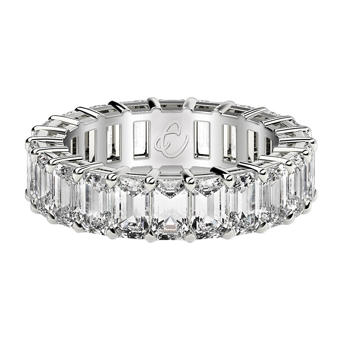 Anillo de eternidad con diamantes cultivados en laboratorio de talla esmeralda en oro blanco de 14 k (6 quilates FG/VS2)